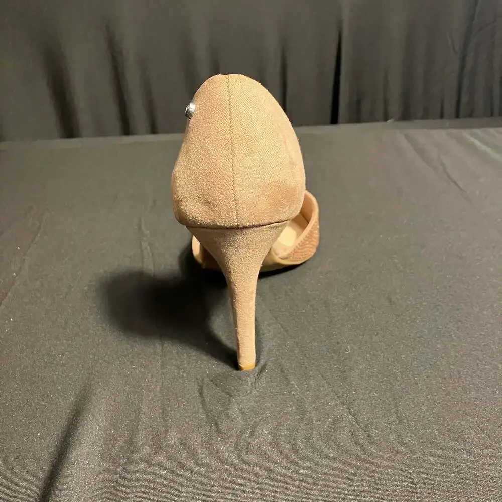 Jones New York Taupe Faux Suede Rhinestone Pointed Toe High Heel Pumps Size 7.5
